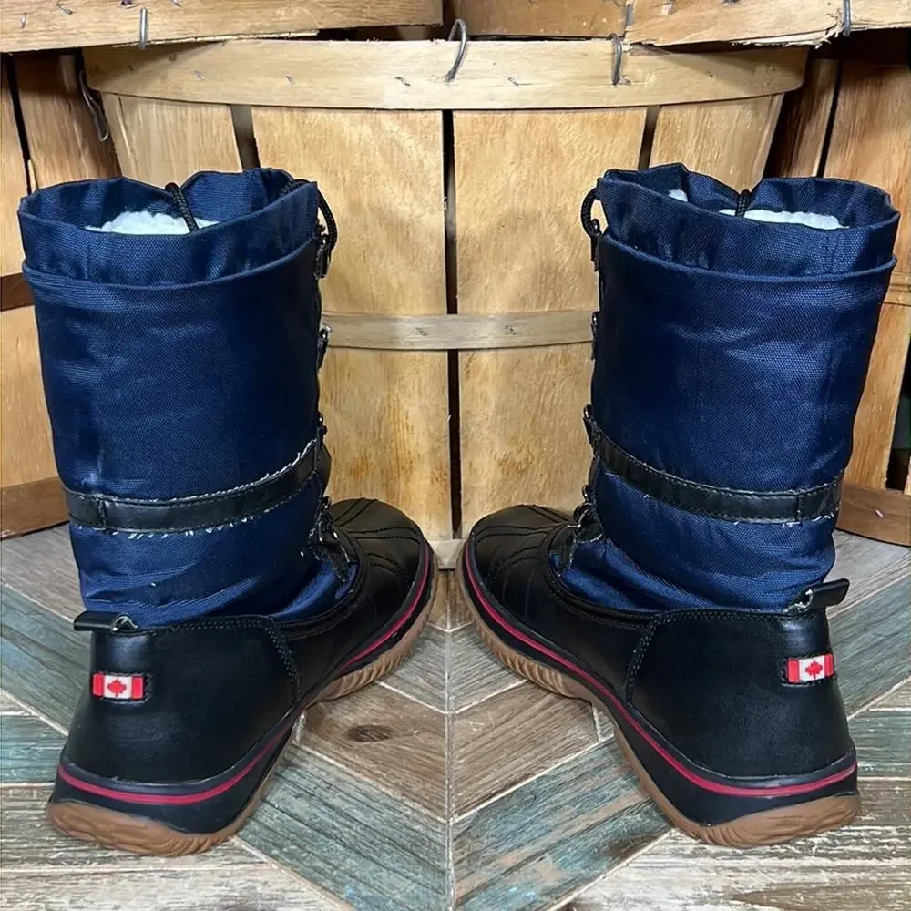 Pajar Grip Low Navy Black Faur Fur Insulated Waterproof Snow Boot Womens Size 11